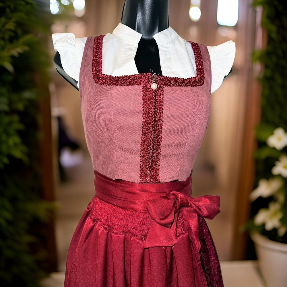 New Large Oktoberfest Red Burgundy Dirndl Dress Festival